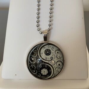 Yin Yang Swirl Mandala Pendant Necklace – Glass Cabochon